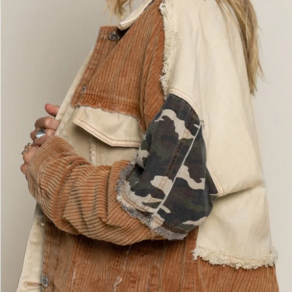 POL corduroy and denim jacket with patchwork design in sleve. NEW - Picture 4 of 4